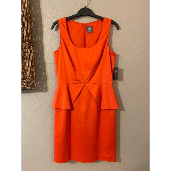 Vince Camuto Dress Red Orange 6 Peplum Stretch Cotton SYG Spicy NWT NEW - Picture 6 of 7
